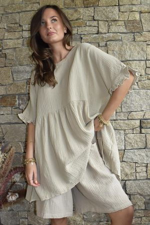 Dusk Bubble Cotton Smock Top Stone